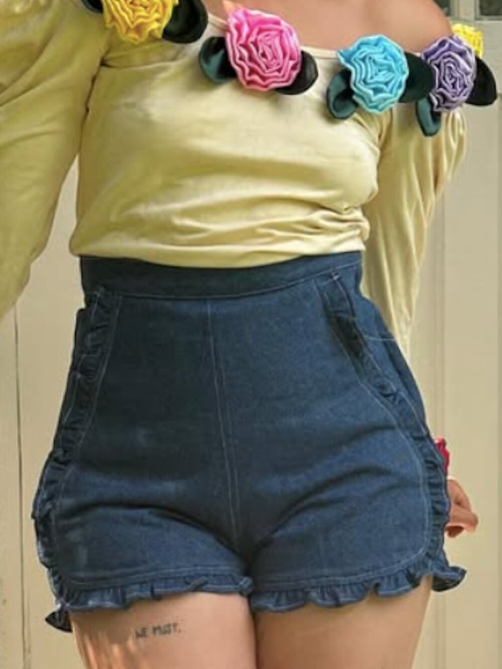 Samantha Pleet Ruffle Shorts - Denim